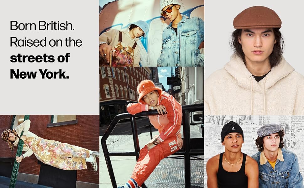 Seven people wearing Kangol hats.