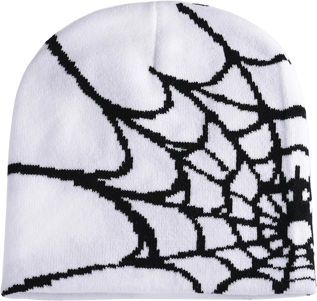 XYIYI Y2K Gothic Spider Pattern Knit Hat Women Slouchy Knitted Beanie Men Winter Warm Skull Cap