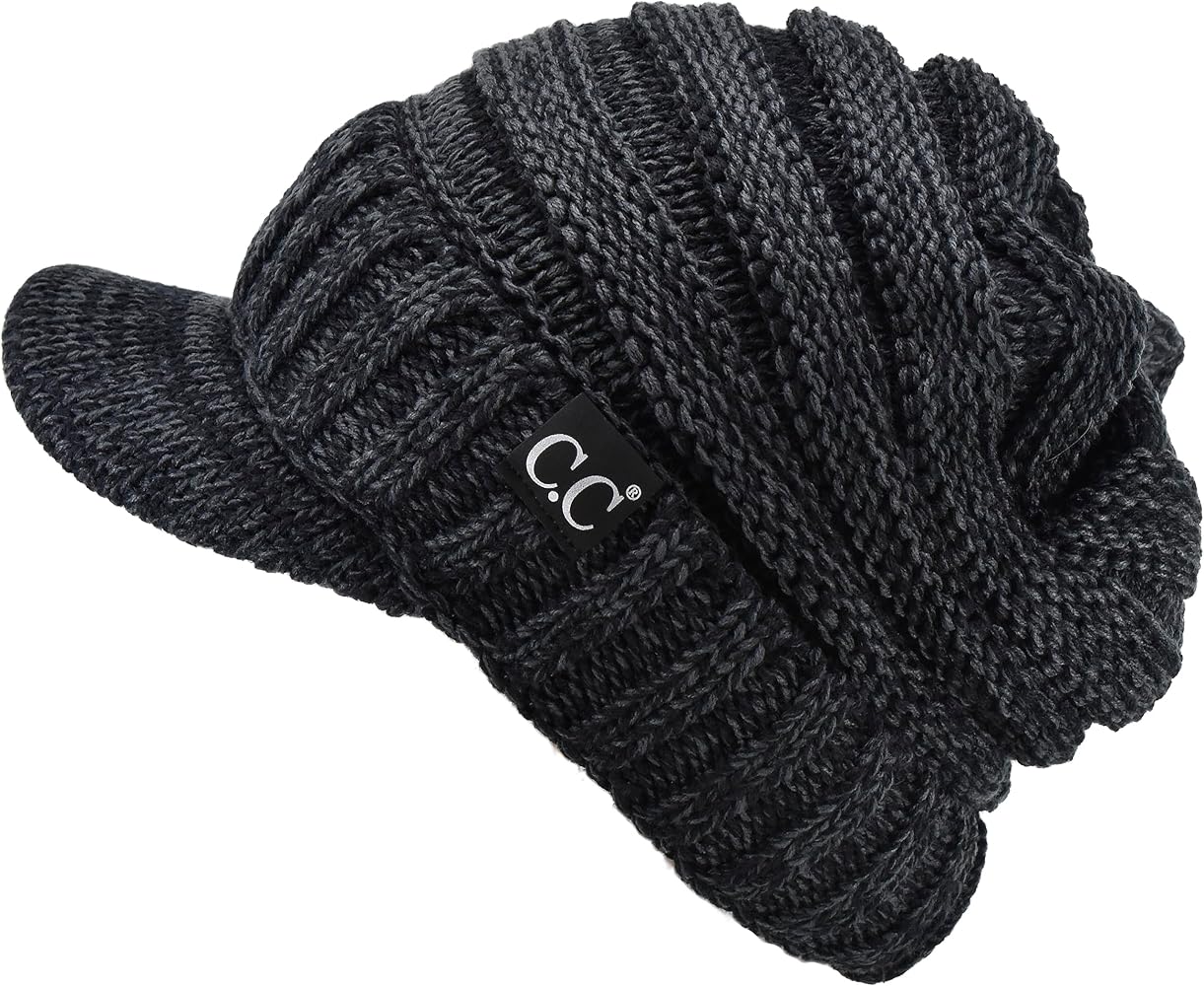 C.C Trendy Warm Oversized Chunky Soft Oversized Ribbed Slouchy Knit Hat with Visor Brim