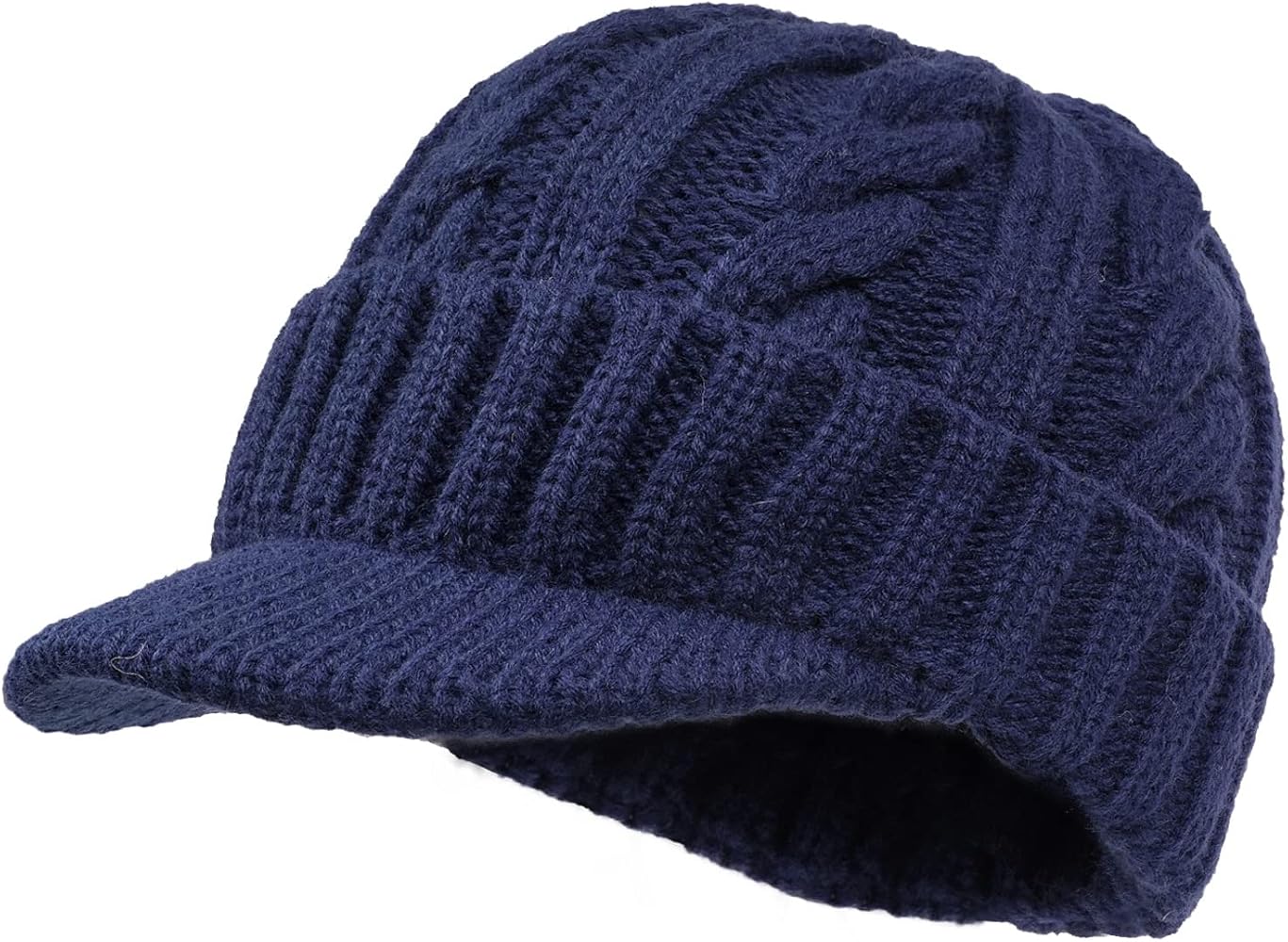 CLAPE Men Knit Beanie Visor Cap Warm Winter Hat Cadet Newsboy Cap Daily Beanies with Bill Cuffed Watch Cap Plain Knitted Hats