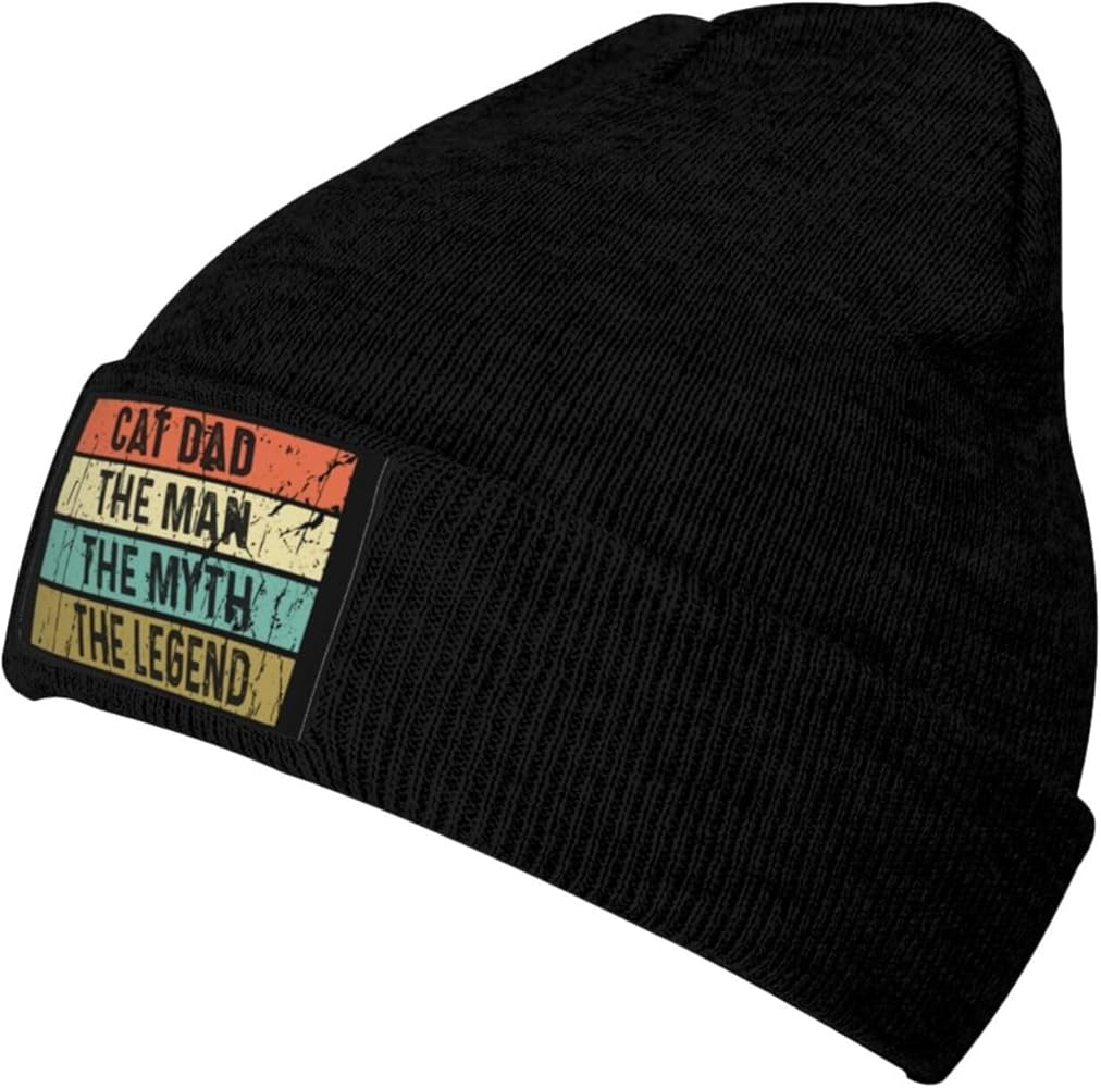 Cat Dad The Man The Myth The Legend Beanie Hat for Men Women Knit Skull Cap Warm Hats Black Knitted Caps