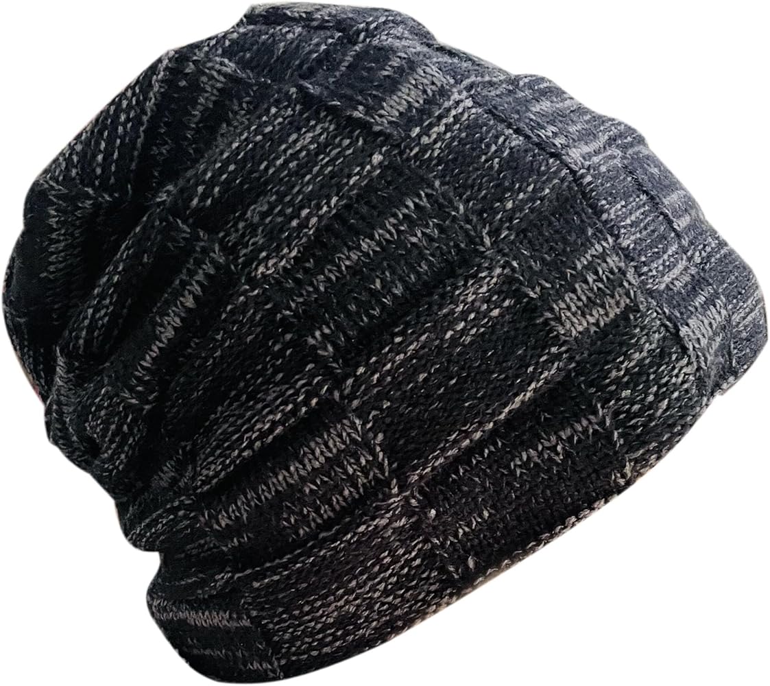 monochef Slouchy Beanie for Men Women Hats: Winter Beanies Guys Cool Lined Knit Trendy Soft Stretch Warm Thick Skully Stocking Binie Hat Skull Cap Black Gray