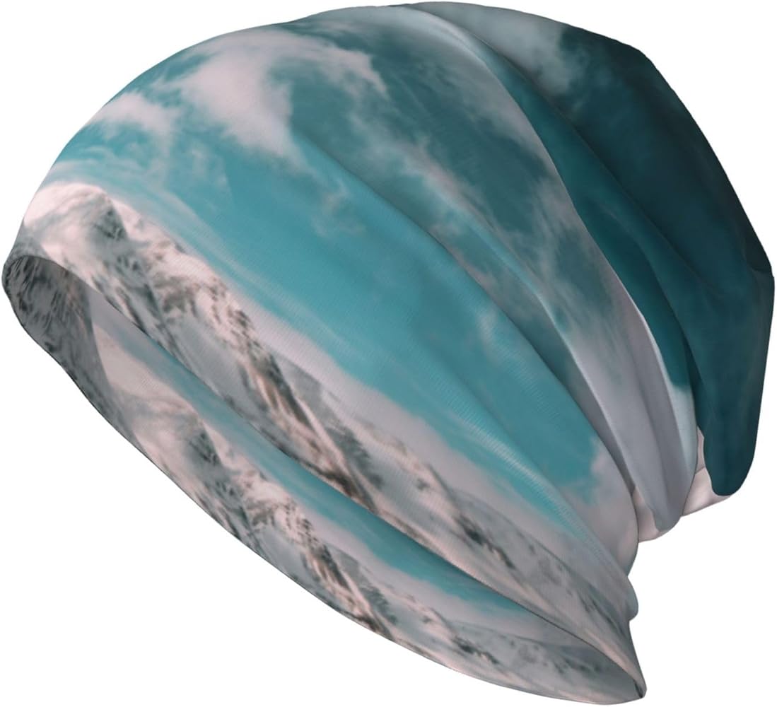 Landscape of Snow Mountain Under The White Cloud Printing Thin Slouchy Beanie Hat Soft Lightweight Hip-Hop Beanie Cap Running Beanie for Men Women