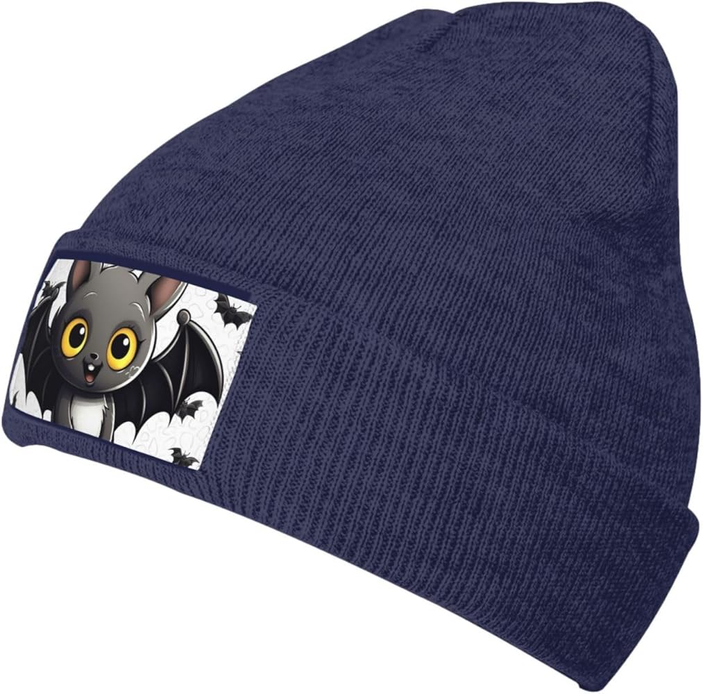 Unisex Beanie for Men and Women Cute Bat Knit Hat Winter Beanies Soft Warm Ski Hats Navy Blue